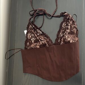 Garage Brown Lace Crop Top